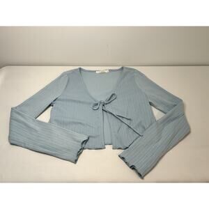 Live to Be Spoiled XL Blue Ribbed Tie Front Cardigan Flare Sleeve Balletcore